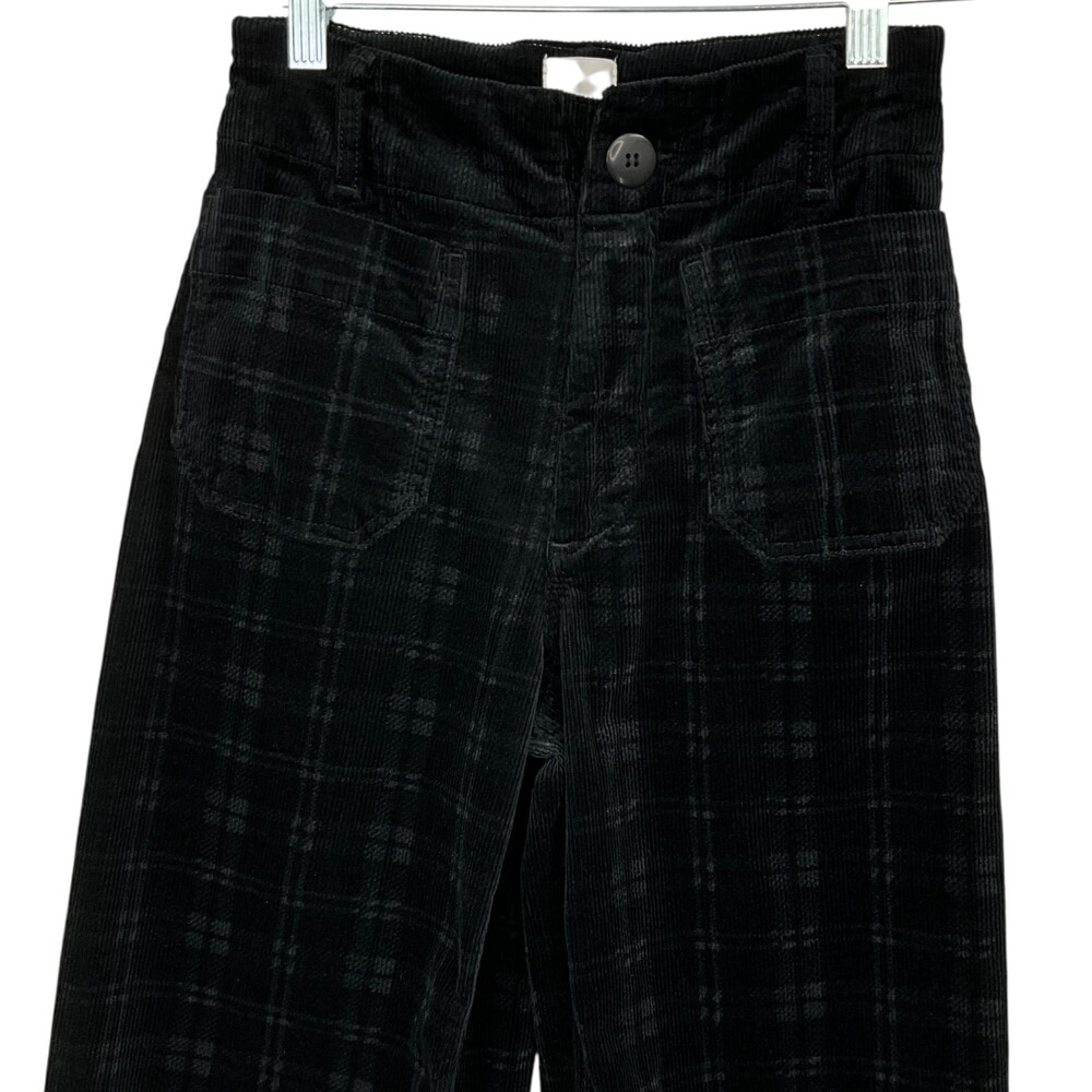 Maeve Anthropologie Colette Plaid Corduroy Crop Wide-Leg Pants Black Size 26 - Picture 2 of 7